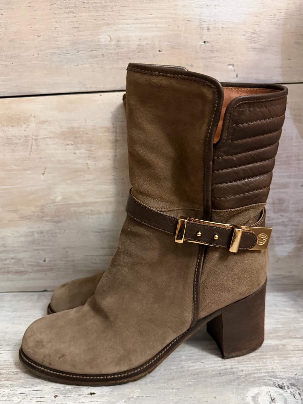 NAPOLEONI Made In Italy Taupe Suede And Leather Boots Size 39